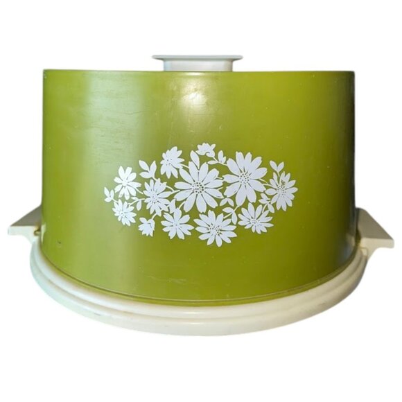 Vintage 1970s Green Crazy Daisy Pattern Plastic Cake Carrier - Picture 1 of 1
